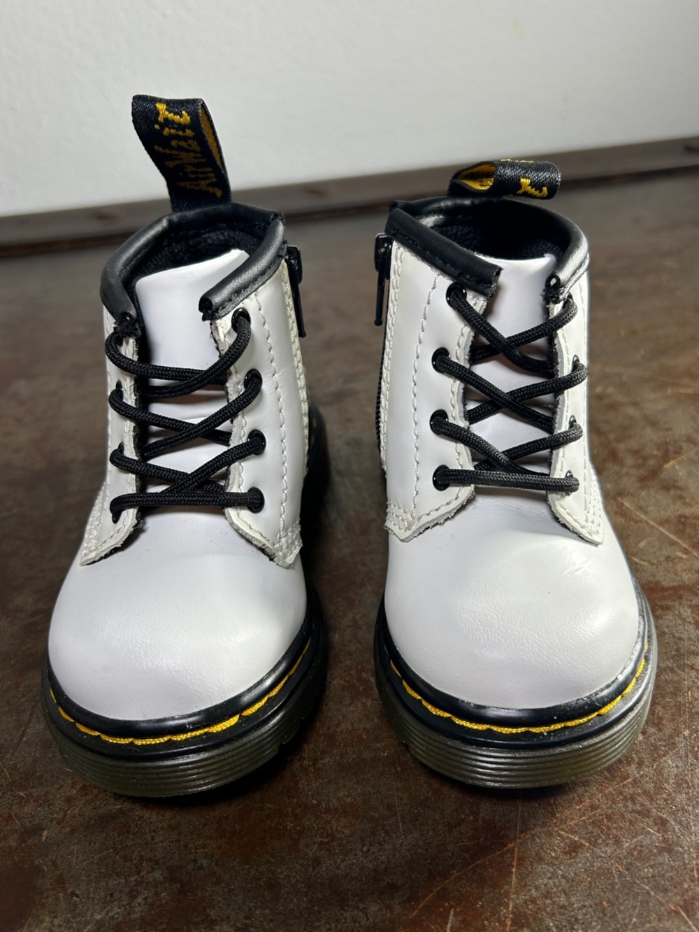 Dr. Martens White Leather Boots Black Accents Yellow Stitching Toddler Size US 4 - Picture 2 of 11